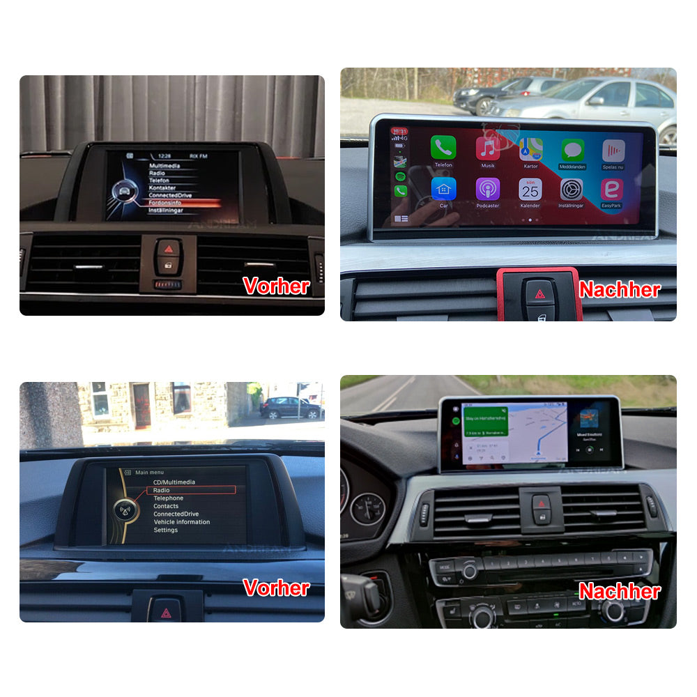 Kabelloses Apple CarPlay + Android Auto für BMW 3er 4er F30 F31 F34 F32 F33 F36 F80 10,25" Touchbildschirm